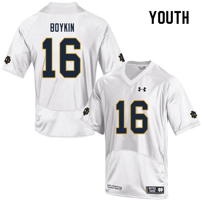 Youth NCAA Notre Dame Fighting Irish #16 Noah Boykin Stitched College Under Armour Authentic White Football Jersey HK10M17WG